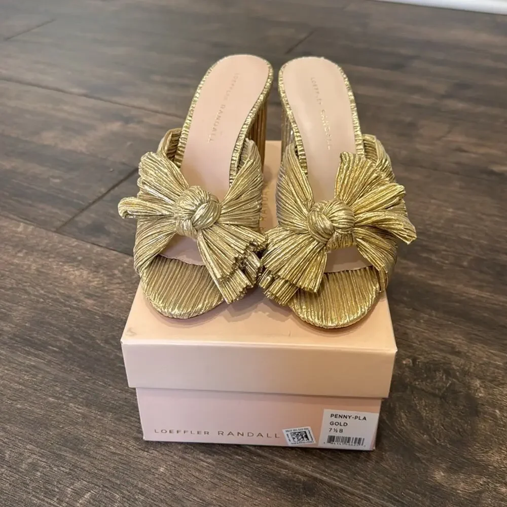 Loeffler Randall Penny Gold Pleated Bow Heel BNIB size 7.5 - Picture 2 of 7